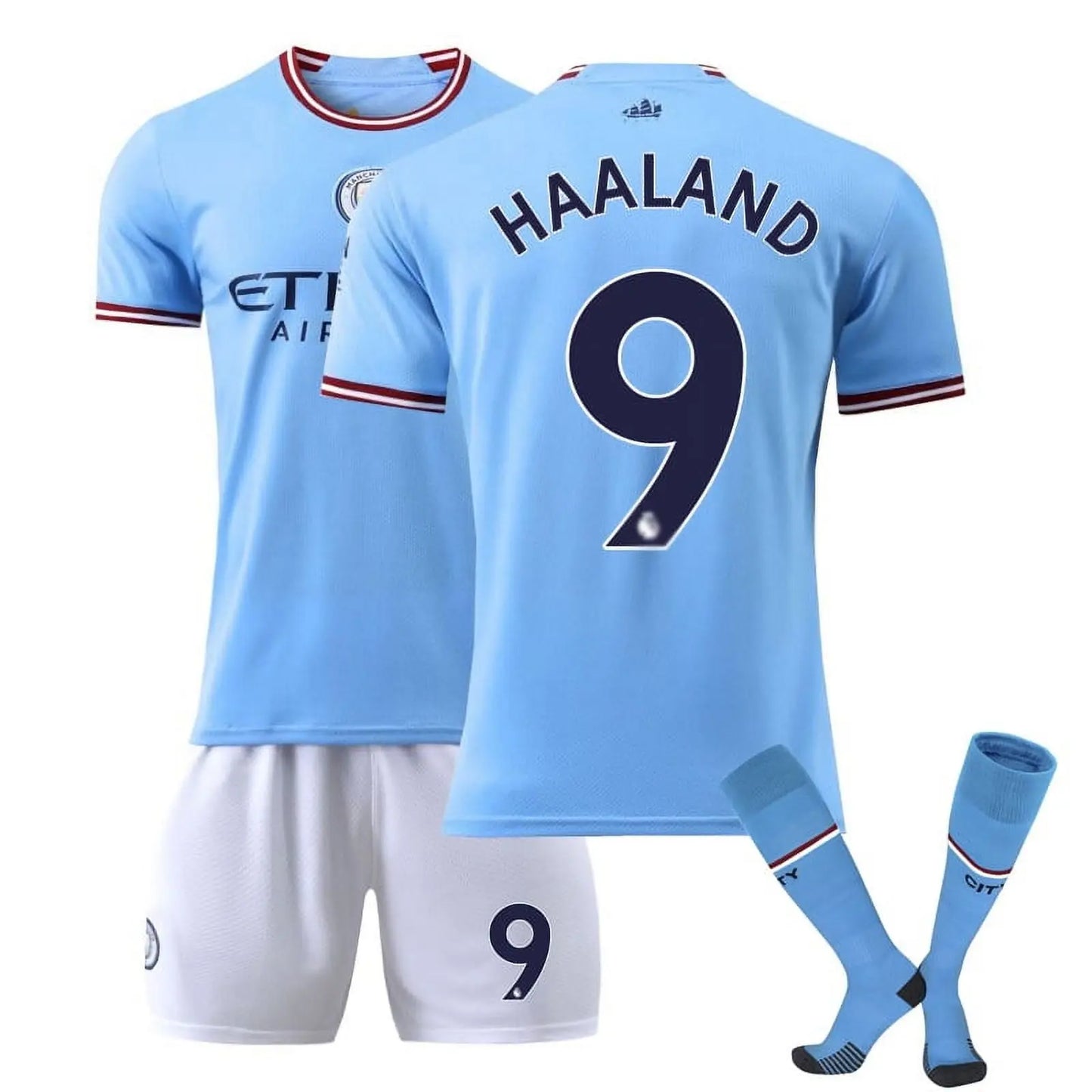 2022-2023 Manchester City Home Jersey #9 Haaland Sportswear Soccer Activewear Set for Kids Youth and Adults SuperJerseysTK