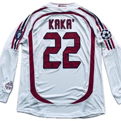 KAKA AC Milan Champions League 2007 Final Long Sleeve White Retro Soccer Jersey Man Quick Dry SuperJerseysTK