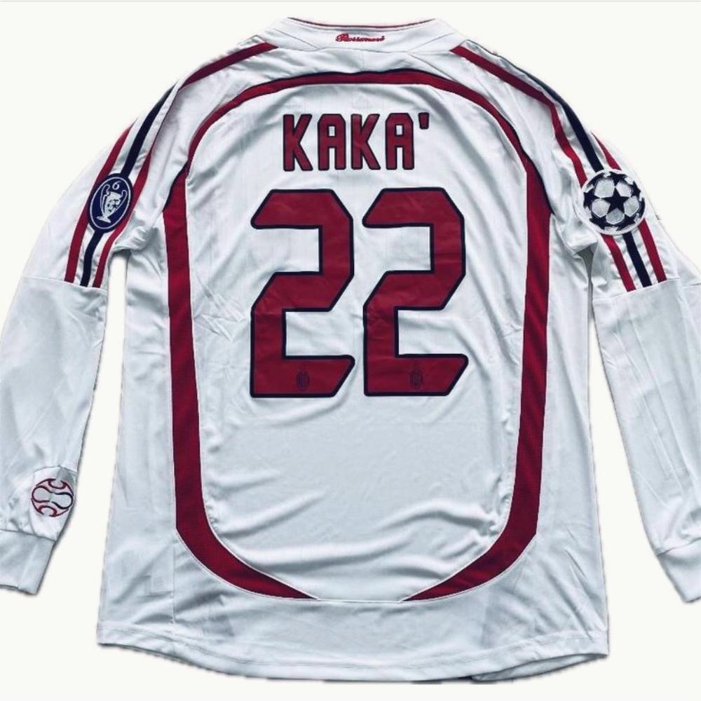 KAKA AC Milan Champions League 2007 Final Long Sleeve White Retro Soccer Jersey Man Quick Dry SuperJerseysTK