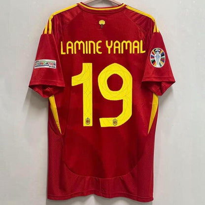 Euro 2024 Spain Home Soccer Jersey ShortSleeve Sports T-Shirt Casual Loose No.19Yamal No.16 No.7 No.17 No.9 JerseyCustom Name and Number SuperJerseysTK