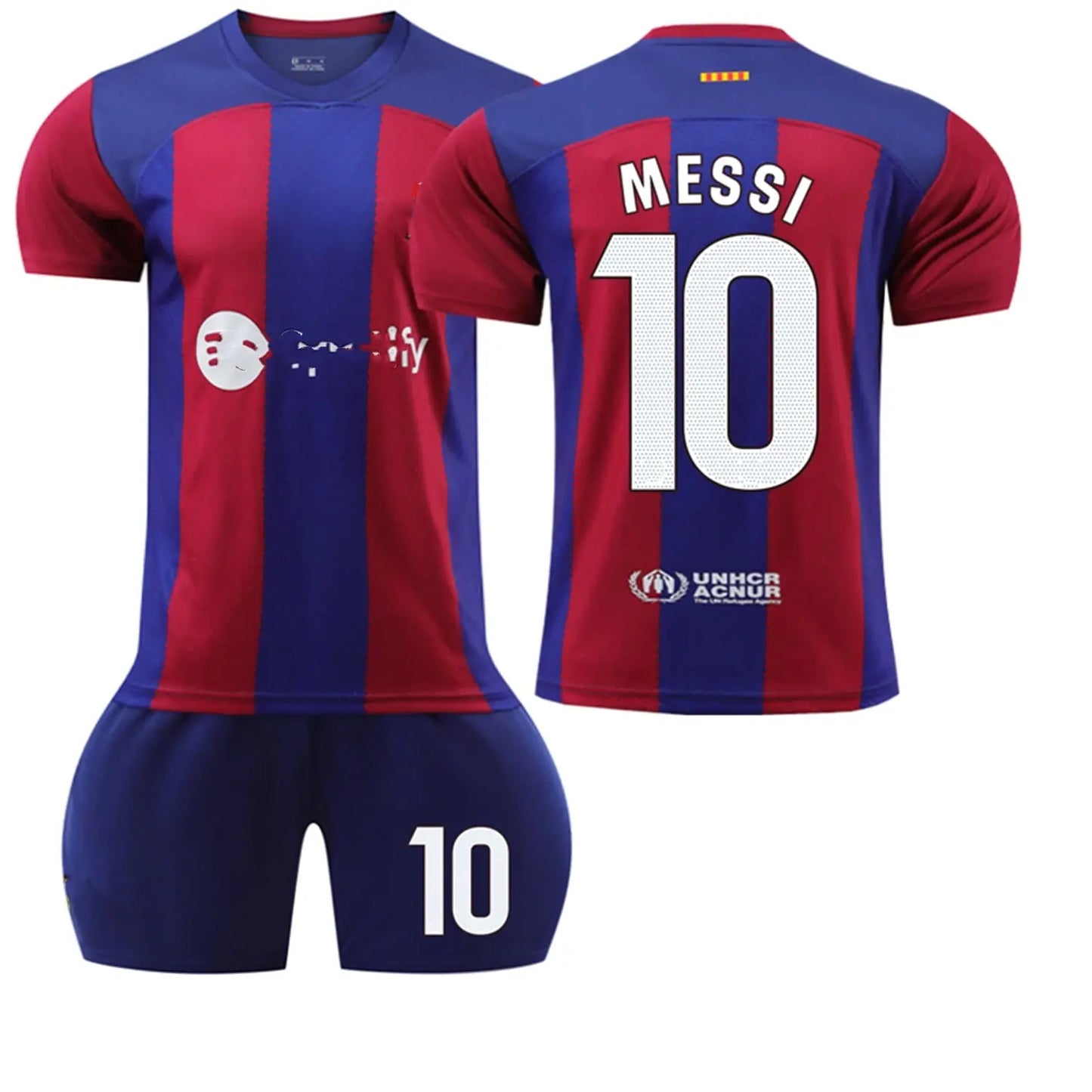 XNB 2023-2024 Barcelona Home Jersey #10 Leo Soccer Jersey and Shorts Set SuperJerseysTK