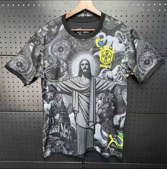 2425 Brazil Black Short Sleeve Special Edition Redeemer Five Star Soccer Jersey SuperJerseysTK