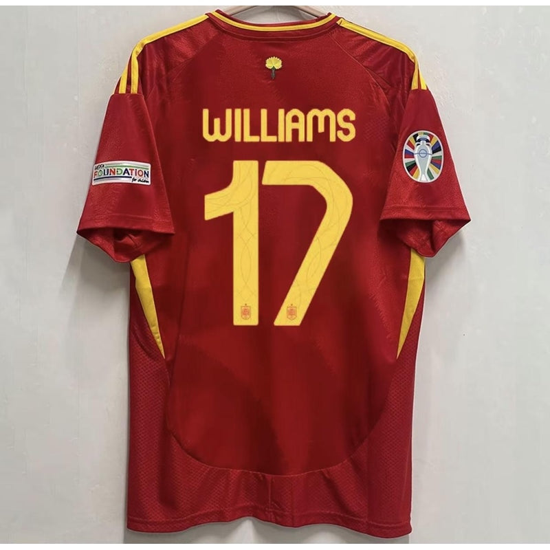 Euro 2024 Spain Home Soccer Jersey ShortSleeve Sports T-Shirt Casual Loose No.19Yamal No.16 No.7 No.17 No.9 JerseyCustom Name and Number SuperJerseysTK