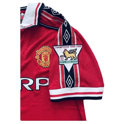 Vintage David Beckham #7 Manchester United 98/99 Red Short Sleeve Retro Jersey With Premier League Patches SuperJerseysTK