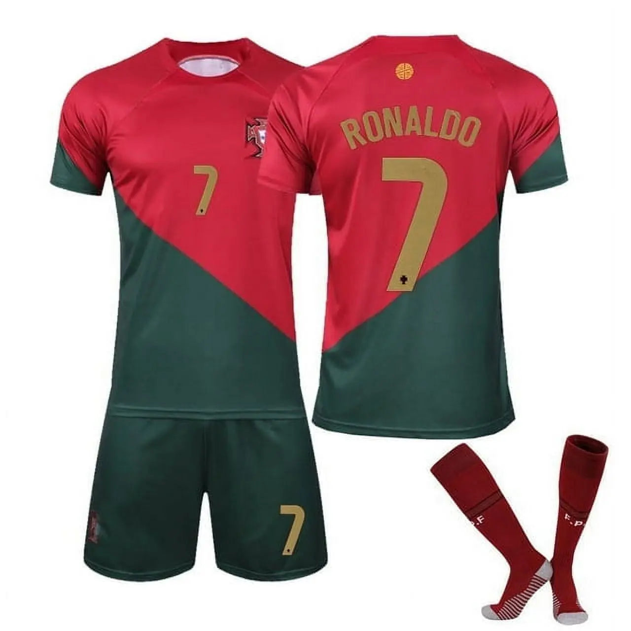 Boy'activewear T-Shirt and Short Cristiano Ronaldo 2022 World Cup Portugal Soccer Jersey Traning Suit for Kids Youth and Adults SuperJerseysTK