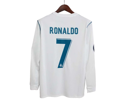 Spain Real Madrid Retro 17/18 Long Sleeve Home Football Jersey SuperJerseysTK