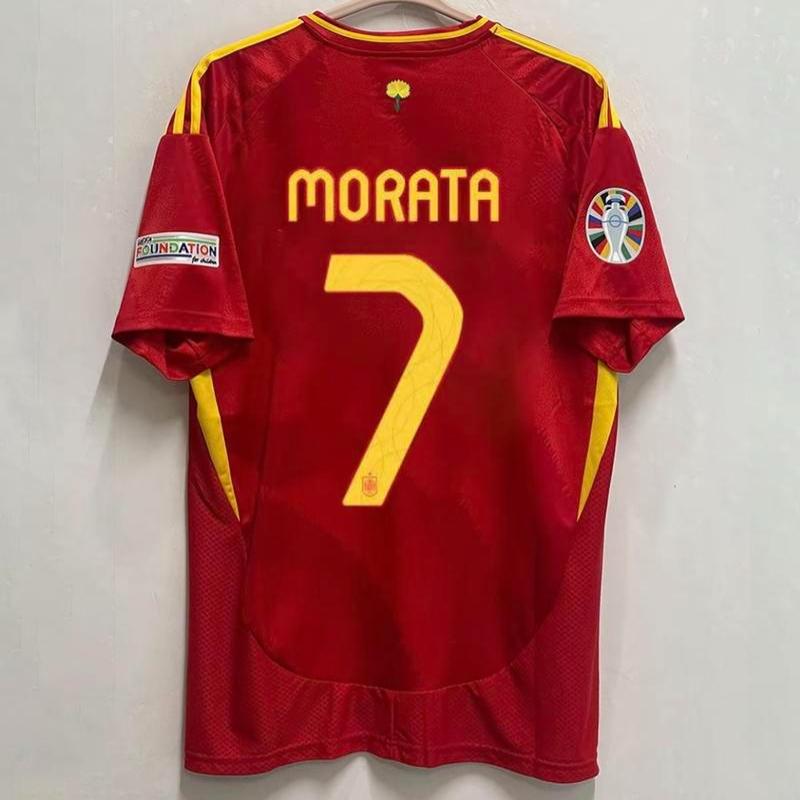 Euro 2024 Spain Home Soccer Jersey ShortSleeve Sports T-Shirt Casual Loose No.19Yamal No.16 No.7 No.17 No.9 JerseyCustom Name and Number SuperJerseysTK