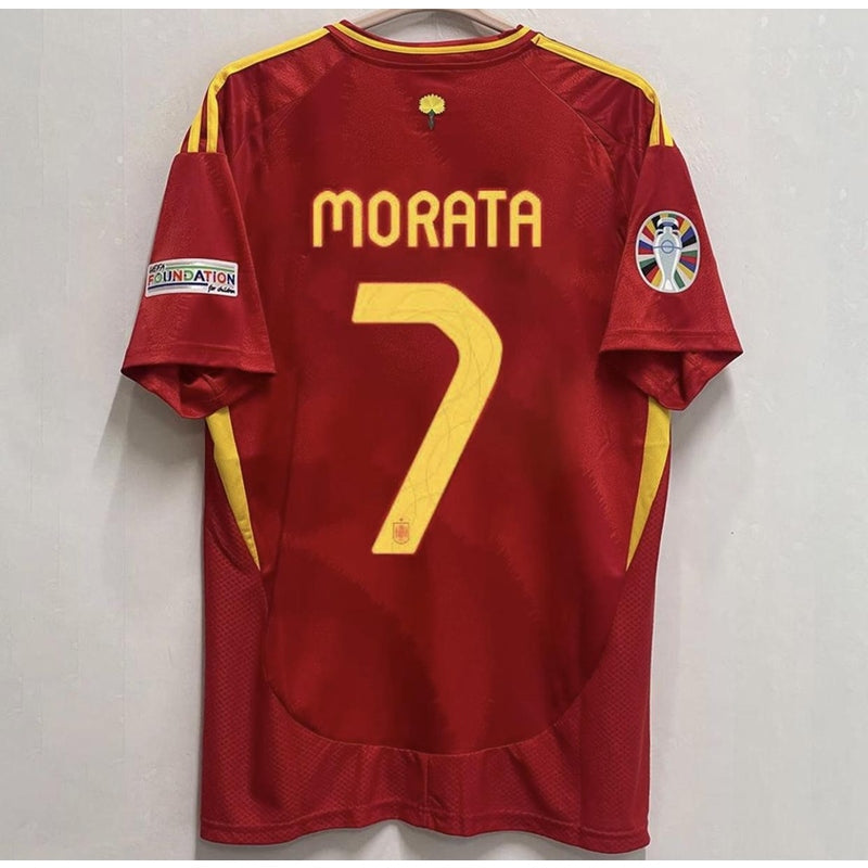 Euro 2024 Spain Home Soccer Jersey ShortSleeve Sports T-Shirt Casual Loose No.19Yamal No.16 No.7 No.17 No.9 JerseyCustom Name and Number SuperJerseysTK