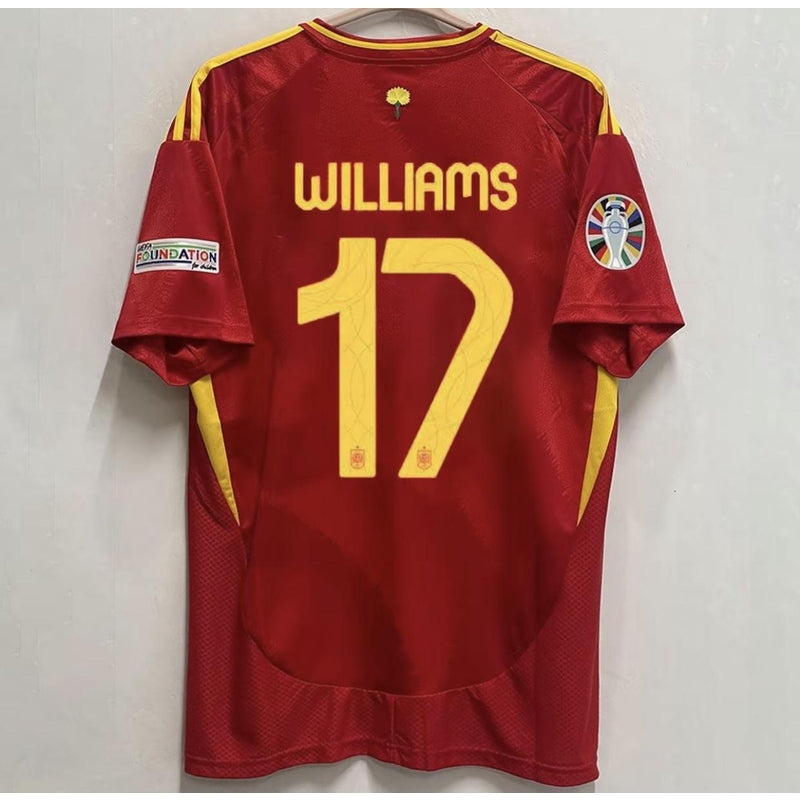 Euro 2024 Spain Home Soccer Jersey ShortSleeve Sports T-Shirt Casual Loose No.19Yamal No.16 No.7 No.17 No.9 JerseyCustom Name and Number SuperJerseysTK