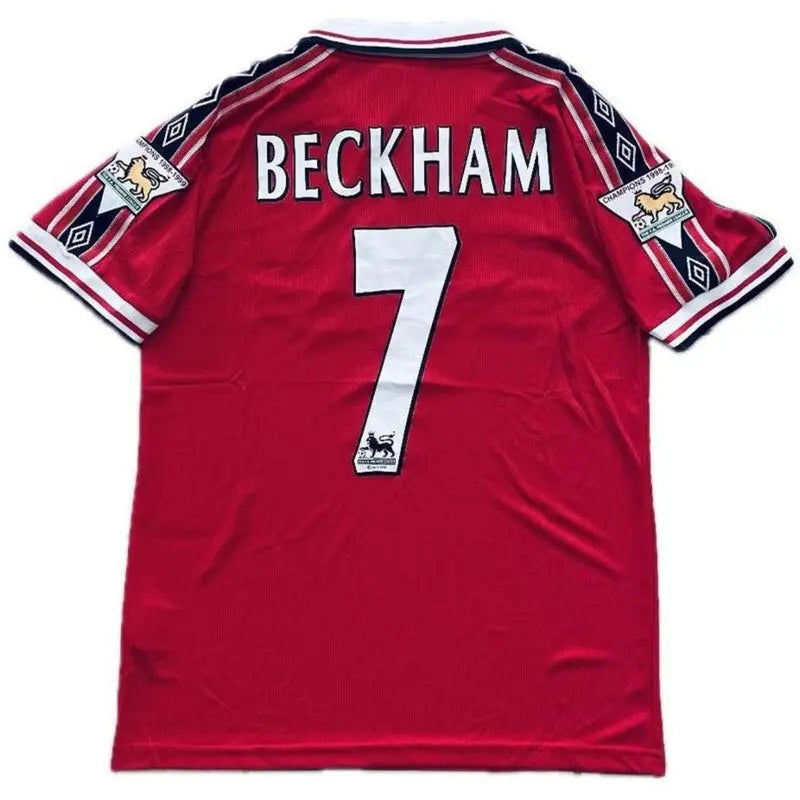 Vintage David Beckham #7 Manchester United 98/99 Red Short Sleeve Retro Jersey With Premier League Patches SuperJerseysTK