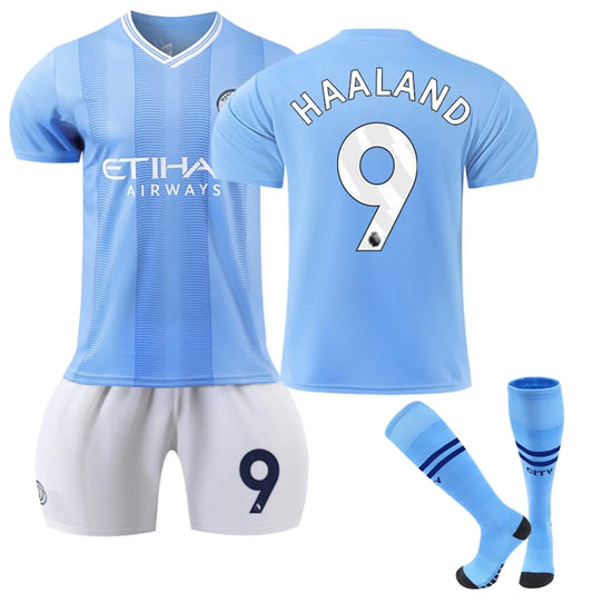 XNB 2023-2024 Manchester City Home Jersey #9 Haaland Sportswear Soccer Jersey Activewear Set SuperJerseysTK