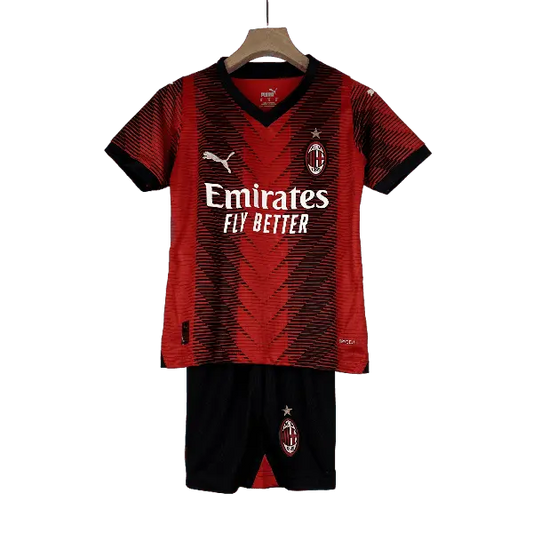 Italy AC Milan 2023/24 Kids' Iconic Home Premium Football Jersey - A Classic for Young Fans